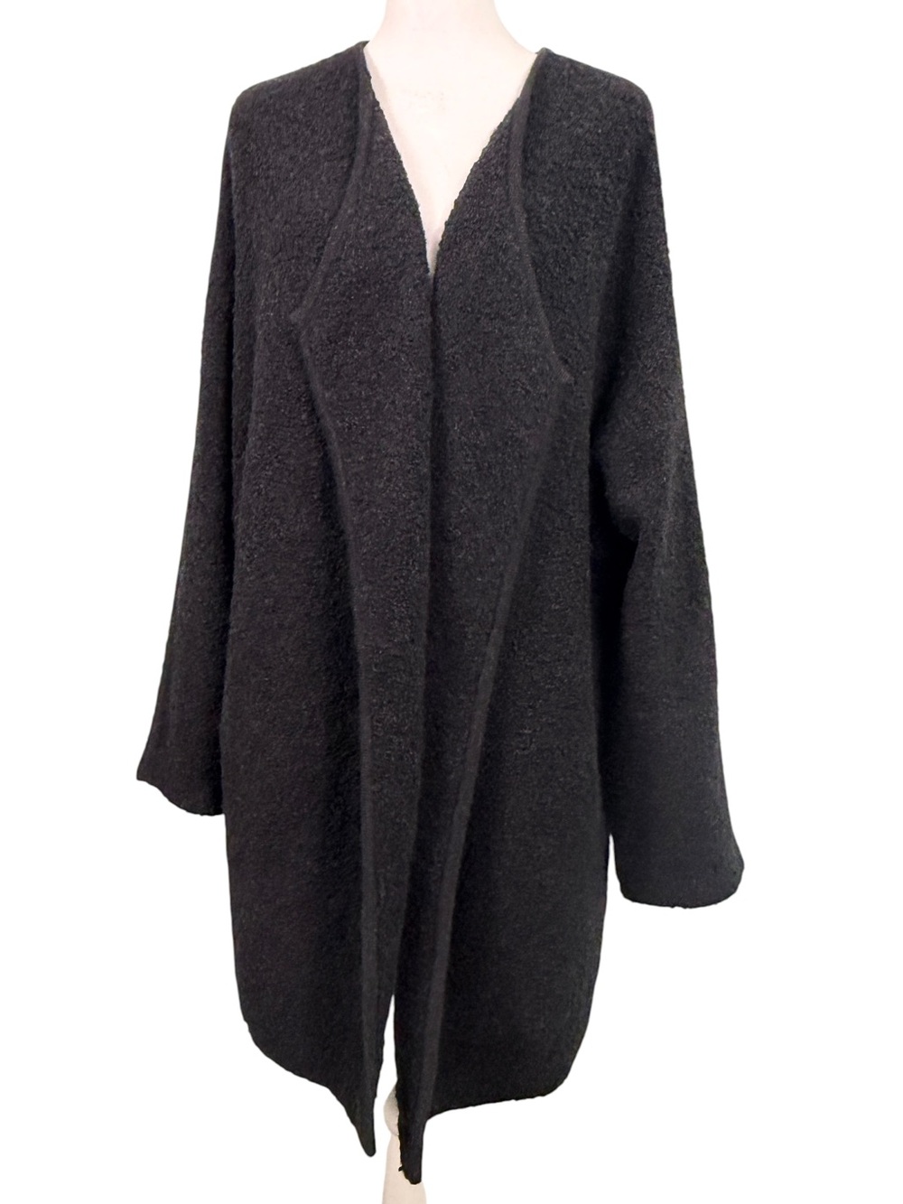 Tarnish Black Wool Blend Long Open Front Cardigan Sweater Pockets One Size - Picture 2 of 12